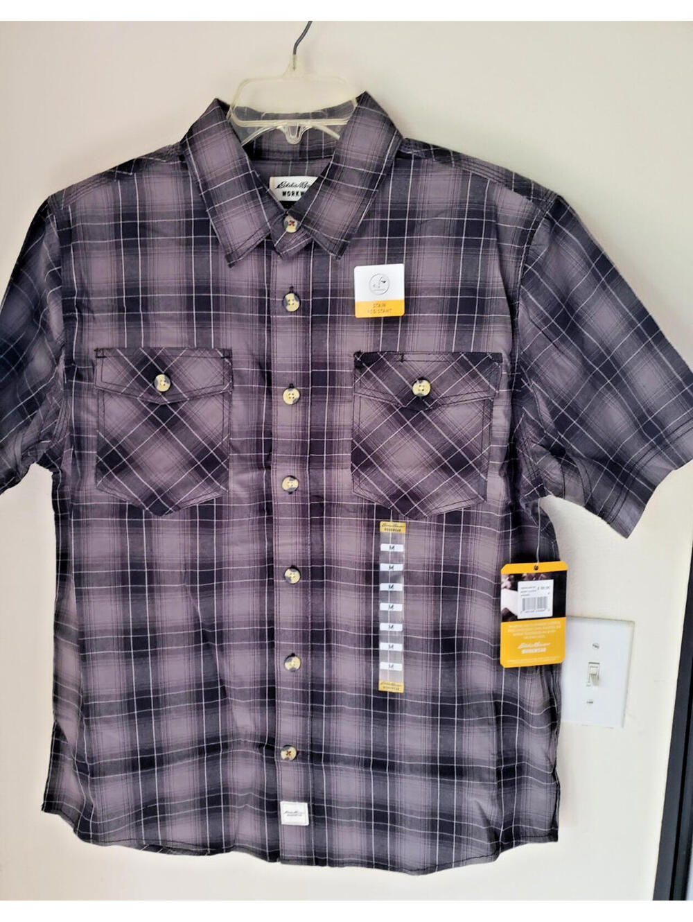 Eddie Bauer Workwear Foreman Fit Mens Shirt S grey Plaid Camp Hiking Western NWT
